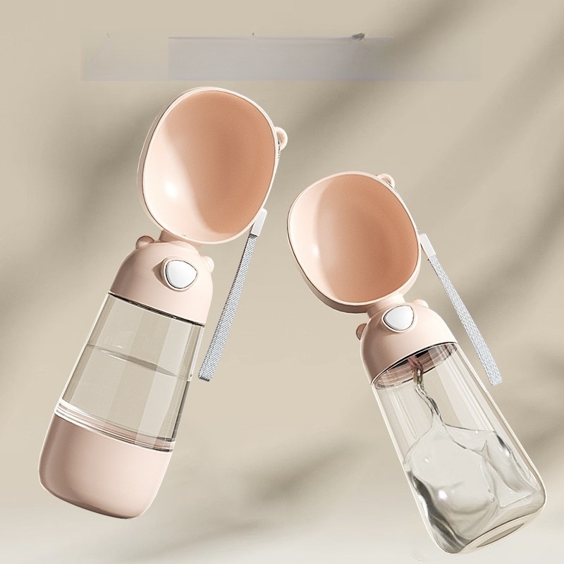 휴대용 강아지 물병 여행용 야외 음수대 밀크티색 물병 380ml - 상품 이미지