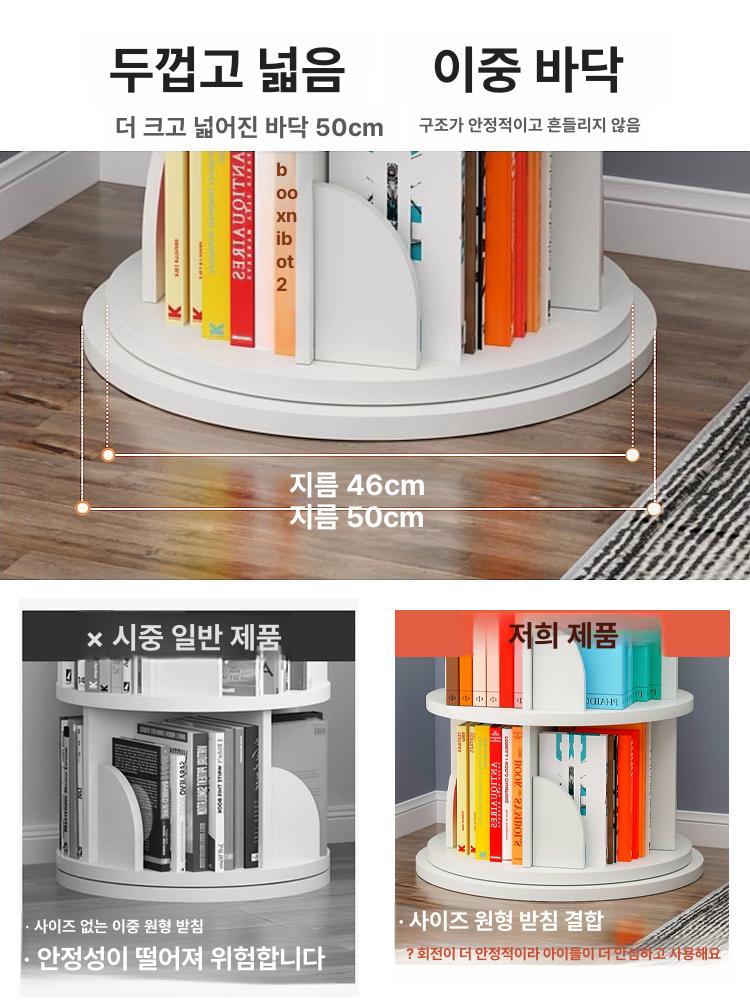 회전식책장 무소음 수납선반 북인테리어 공간활용 책정리 거실 서재 코너 북선반 책수납장 - 상세 이미지 4
