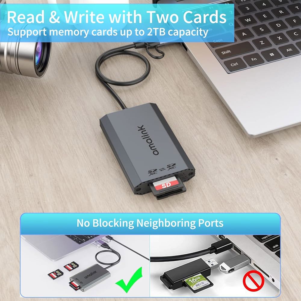 SD UHS-II 듀얼 슬롯 카드 리더 .amalink USB C 4.0 메모리 어댑터 .USB 3.2 1세대 워크플로 SDHC / SDXC - 상세 이미지 3