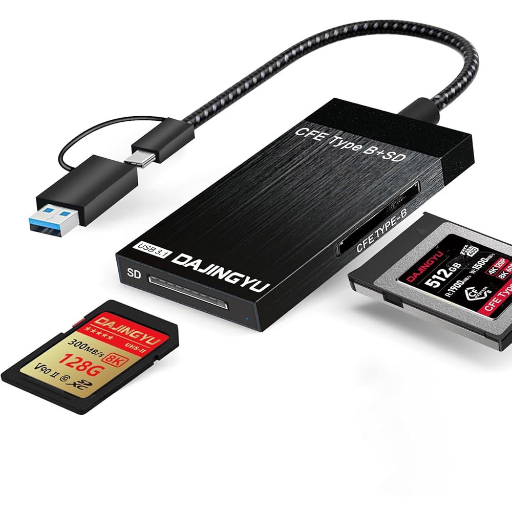 DAJINGYU 3-in-1 CFExpress 타입 b /SD 카드 리더 USB C, 듀얼 슬롯 3.2(10Gbps) 어댑터, Android /Windows /Mac OS /Lin - 상품 이미지