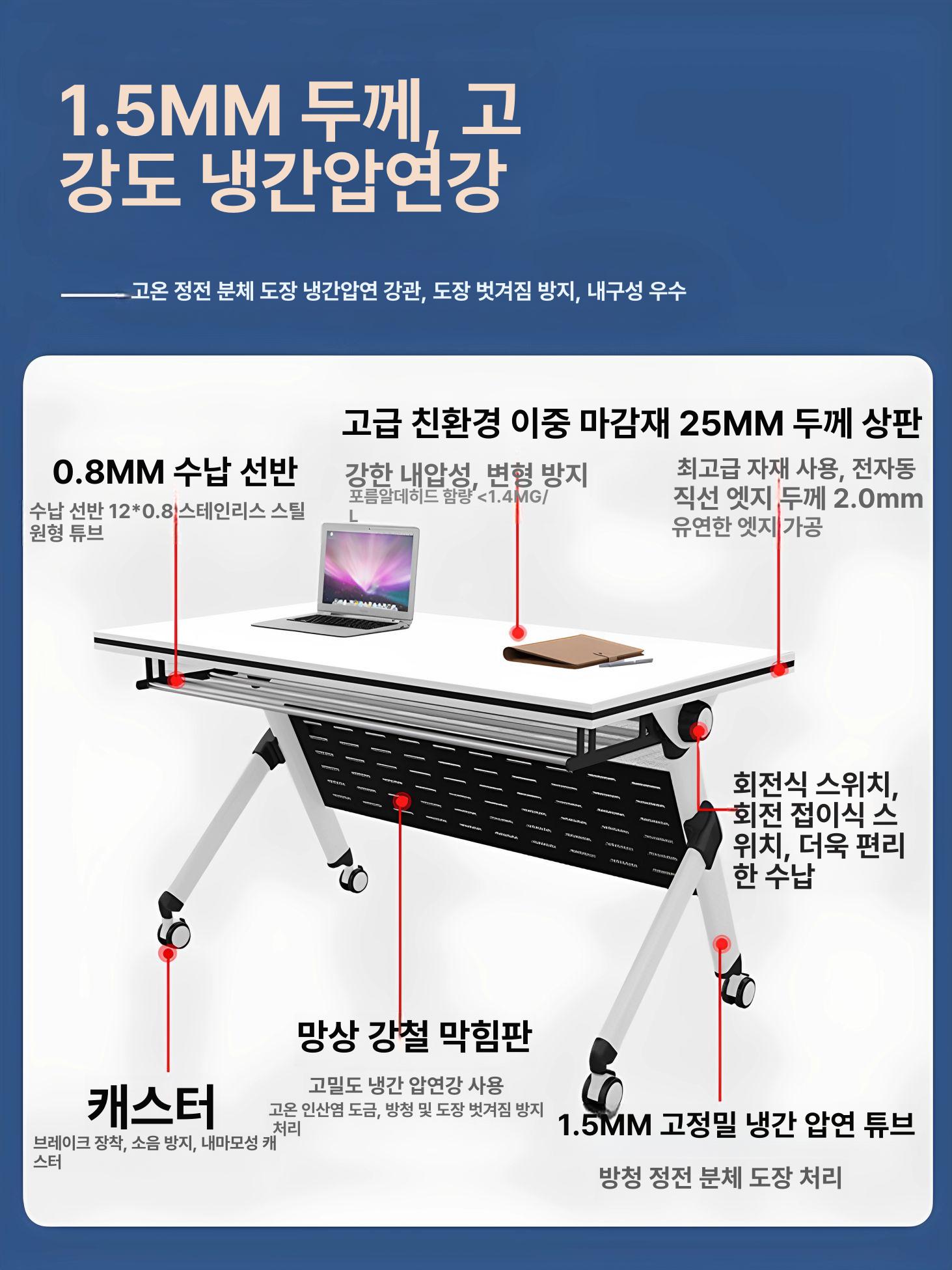 폴딩 회의용 테이블 학교 강의실 스터디 사무용 접이식 책상 교육 훈련 세미나 멀티 공간활용 가구 - 상세 이미지 4