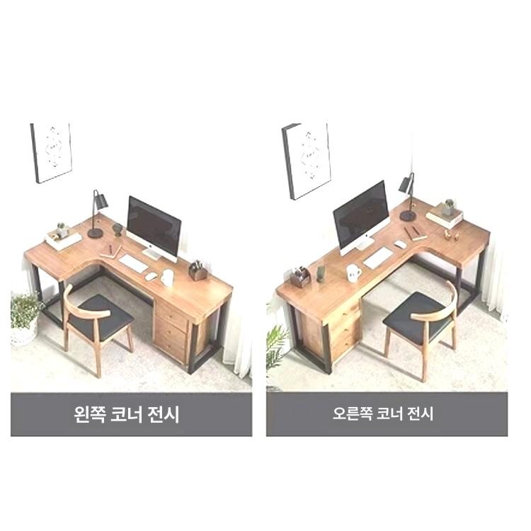 ㄱ자형 책상 원목 데스크 수납 선반 일체형 서재 컴퓨터 작업대 학생 학습용 책장 수납선반 - 상품 이미지