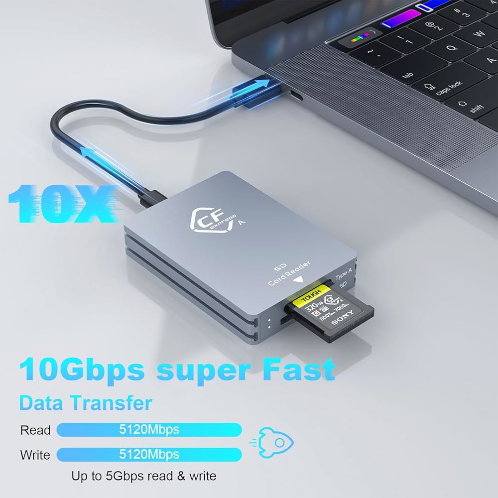 CFExpress 타입 A 및 SD 듀얼 슬롯 메모리 카드 리더, 10Gbps USB 3.2세대 2세대 어댑터 리더(USB C to / 케이블 포함), Windows /Mac /L - 상세 이미지 3