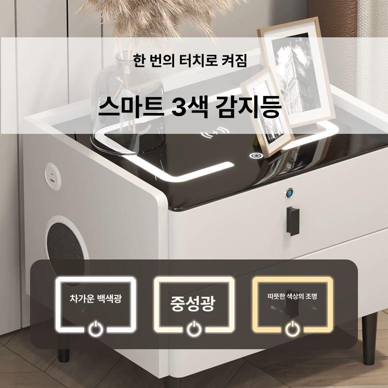 블루투스 침대협탁 무선충전 스피커 스마트 알람벨 화이트 빈티지 - 상세 이미지 3
