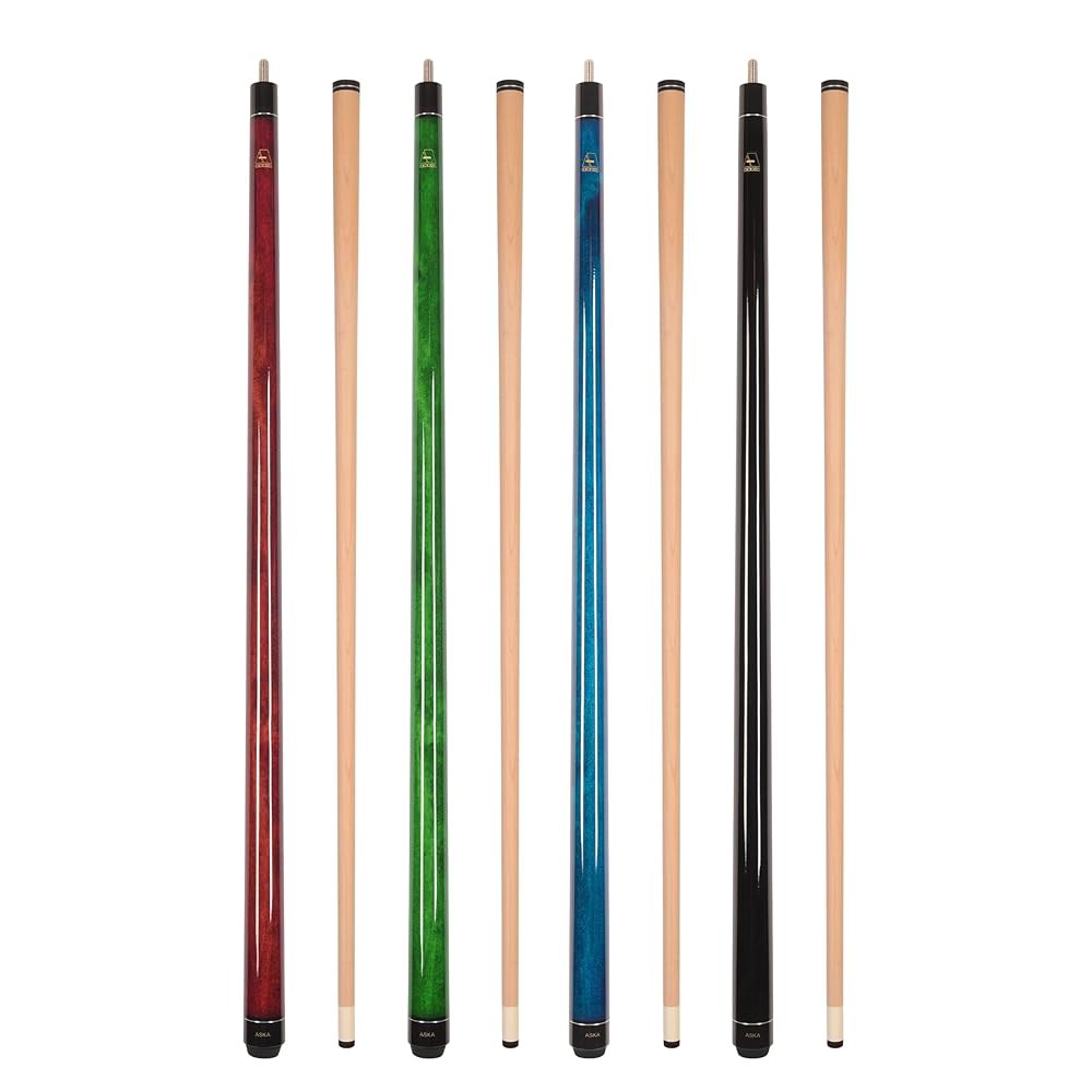 ASKA 포켓볼 당구 큐 스틱 4개 13mm 0.8x45.7cm(5/16x18인치) 조인트, 캐나다 147.3cm(58인치) 단풍나무 큐, 랩리스 팁, 가죽 세트, 웨이트 혼합 - 상품 이미지