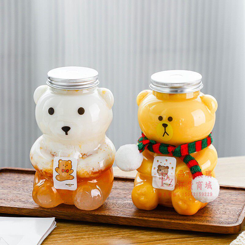 일회용 곰돌이보틀 페트병 디저트 빨대 뚜껑 공병 곰병 음료 귀여운 요구르트 패트병 - 상품 이미지
