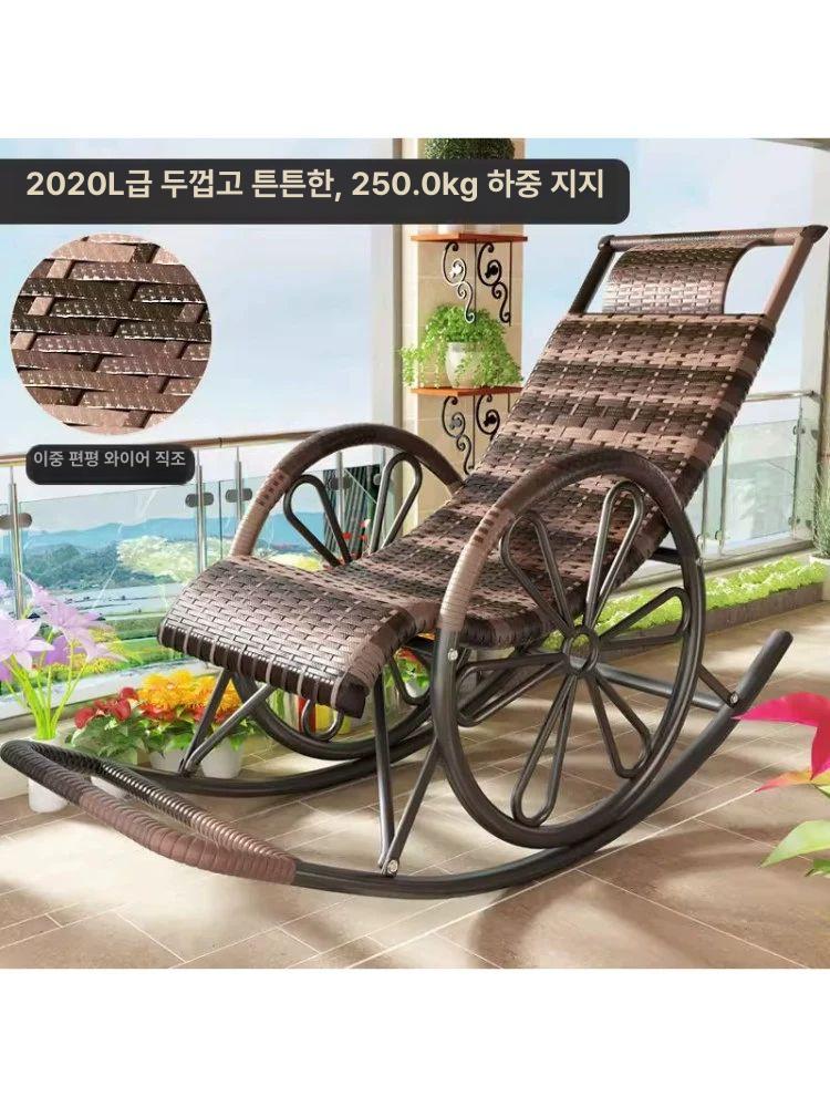 라탄 흔들의자 안락 1인용 테라스 거실 스윙 북유럽 편한 야외용 호피색 쿠션 엔틱 - 상세 이미지 2