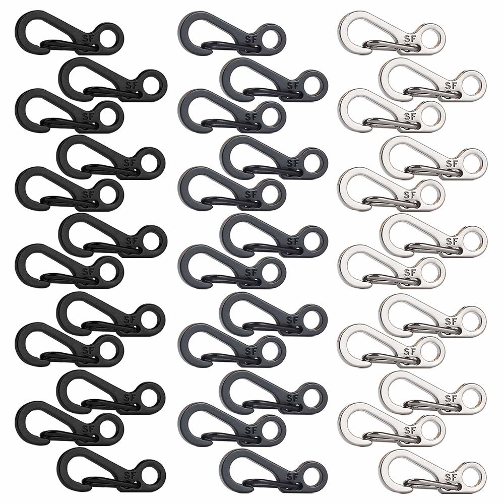 36 PCS 미니 카라비너 클라이밍, ECANGO 소형 내구성 금속 스프링 백팩 클라스, 파라코드 캠핑 EDC 열쇠고리 클립 스냅 훅 전술 생존 장비(3가지 색상) - 상품 이미지