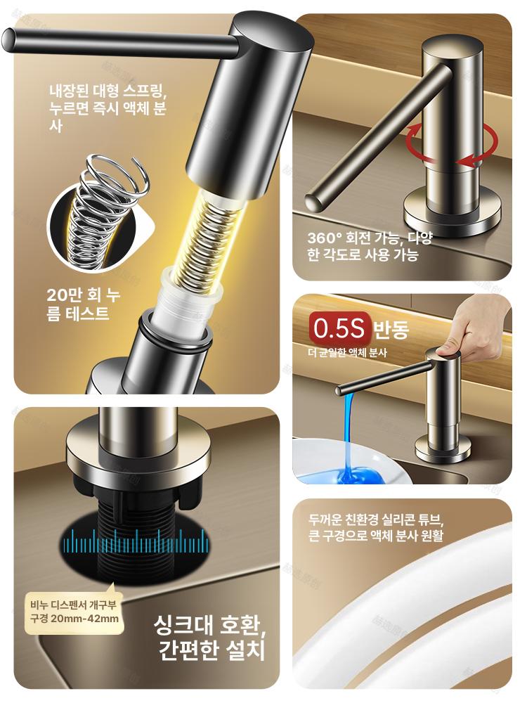 스테인레스 세제디스펜서 손 핸드워시 펌프 싱크대 물비누통 리필용 욕실용 - 상세 이미지 5