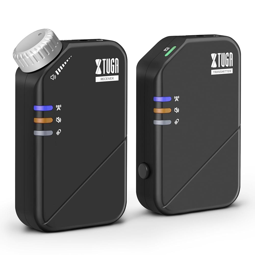 XTUGA 무선 귀 모니터 시스템, 저지연 2.4G 스테레오 IEM 더 많은 수신기로 한 번의 송신기, 밴드, 교회, 음악가를 위한 무대 모니터링, 라이브 스튜디오(J02S) - 상품 이미지