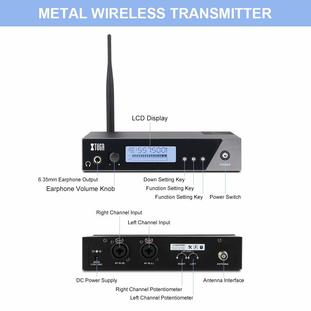 XTUGA IEM1100 무선 이어 모니터 시스템, 무대 공연자 및 교회를 위한 단일 채널 UHF 프로페셔널 IEM 공개 연사(1 바디팩) 1 bodypack - 상세 이미지 3