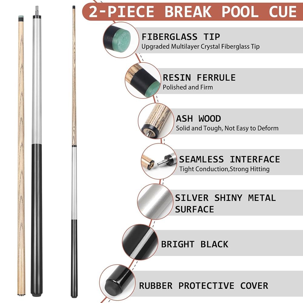 Kmise Break 큐 스틱, 149.2cm(57인치) 2피스 브레이크 스틱 당구 풀 프로 13mm 펀치 브레이킹 682g(23온스) 팁, - 상세 이미지 2