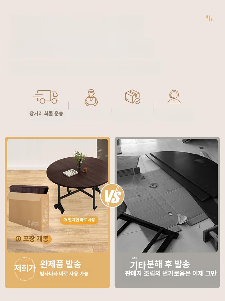 이동형 접이식식탁 북유럽 거실 다이닝 간이 이동휠 보강 다용도 카페 프레임 - 상세 이미지 5