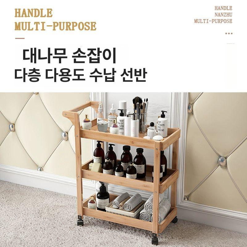 선반 카트 스파 미용실 다용도 네일샵 수납형 원목색 원목웨건 뷰티 우드트롤리 - 상세 이미지 3