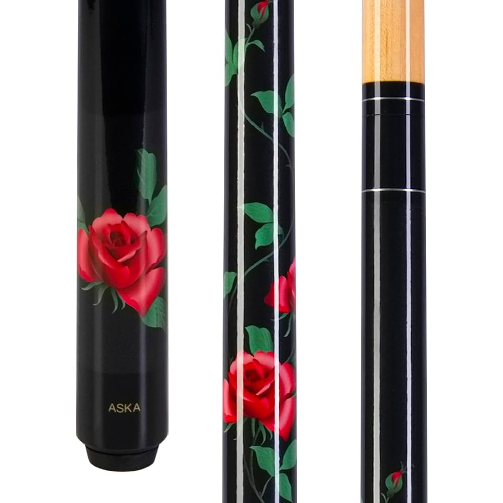 ASKA Custom 포켓볼 당구 큐 블랙 캐나다 없음 13mm 팁, 록 하드 메이플, 로즈, 랩 (532.3g/18온스) 가죽 18-Ounce - 상품 이미지