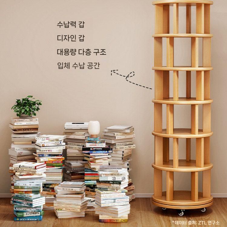 회전식 북선반 원형 스탠드 진열대 인테리어 수납장 코너 보관 매장용 북유럽 편리한 - 상세 이미지 2