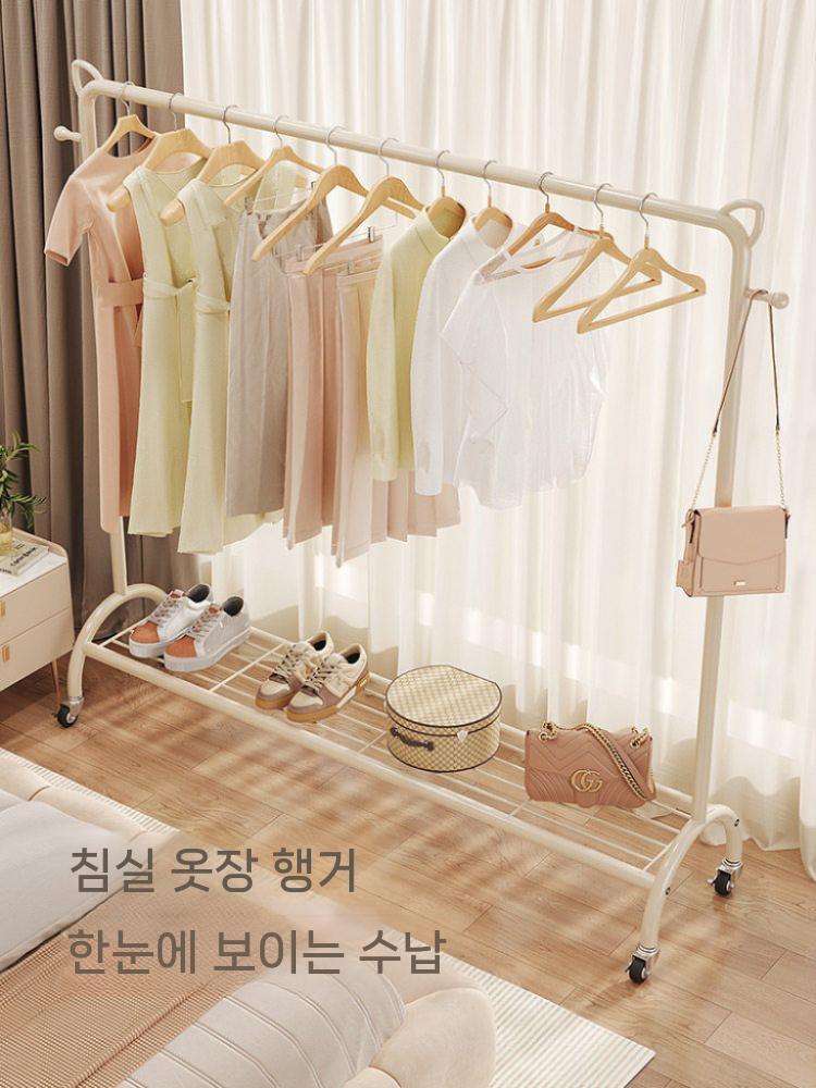 아래 선반있는 행거 침실 선반이 옷 바퀴 랙 다기능 멀티 원룸 수납 롤링 튼튼한 의류 - 상세 이미지 2