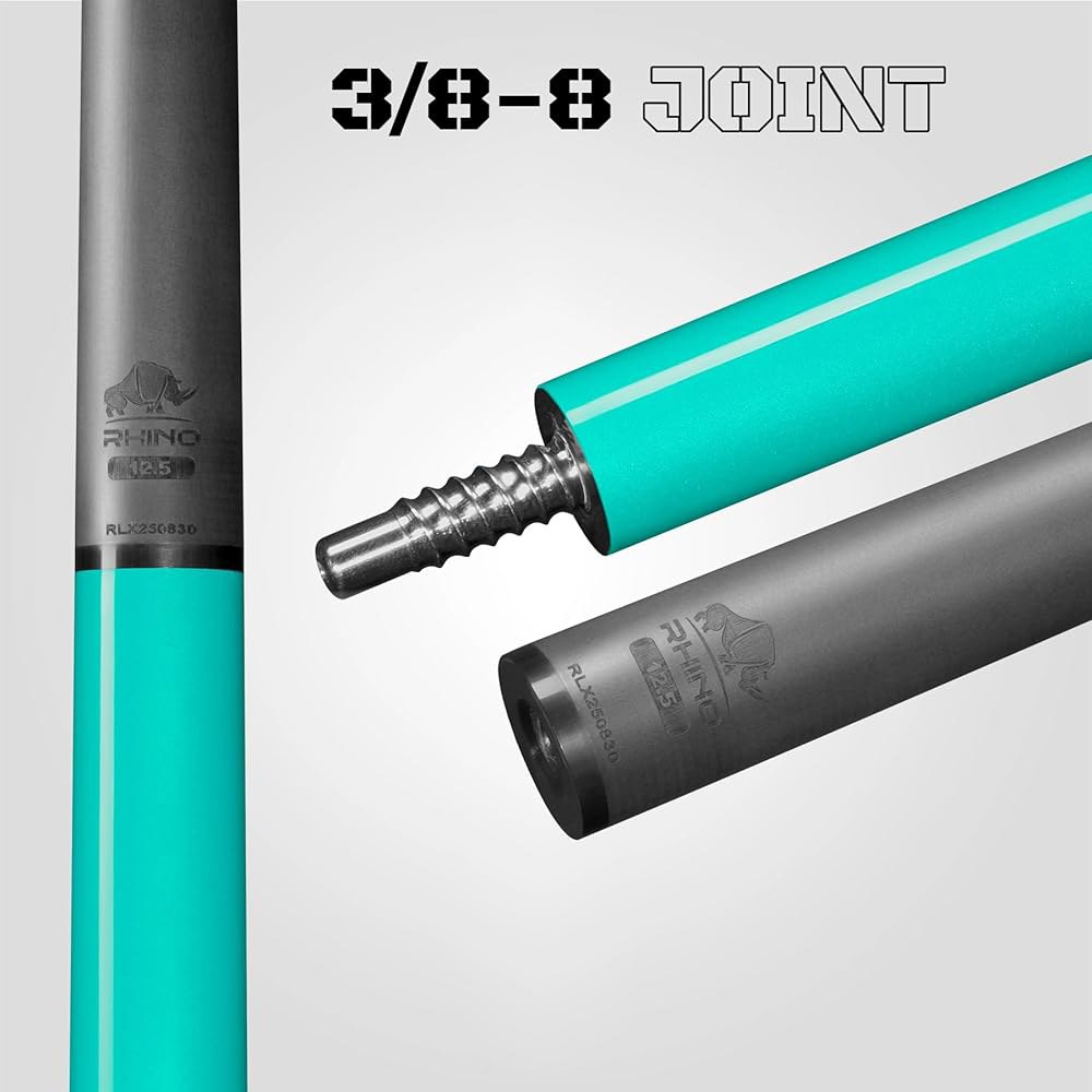 RHINO LUMINAX 풀 큐 - 트로피컬 12.5mm 팁 합성 섬유 3/8-8 프로 직경, 조인트 세련된 샤프트, 탄소 버트 테이퍼 디자인, 터키석 랩리스 - 상세 이미지 2