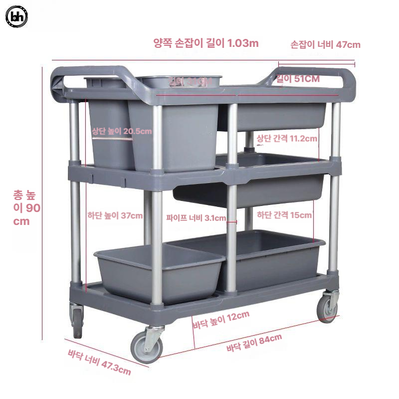 업소용 웨건 수레 이동식 운반카 음식점 설거지 구성 주방카트 병원 다용도 서빙카 - 상세 이미지 4