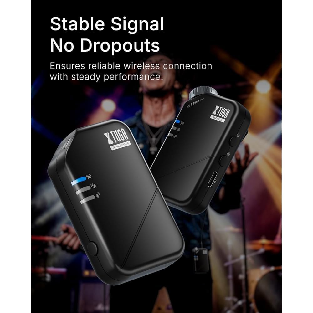 XTUGA 무선 귀 모니터 시스템, 저지연 2.4G 스테레오 IEM 더 많은 수신기로 한 번의 송신기, 밴드, 교회, 음악가를 위한 무대 모니터링, 라이브 스튜디오(J02S) - 상세 이미지 2