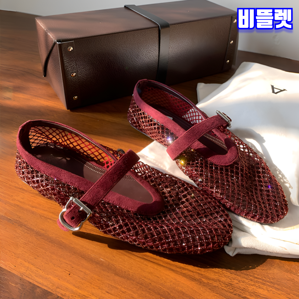 비뜰렛 큐빅 샌들 메리제인 여성 단화 반짝이 스트랩 여름 메쉬 이미지 2