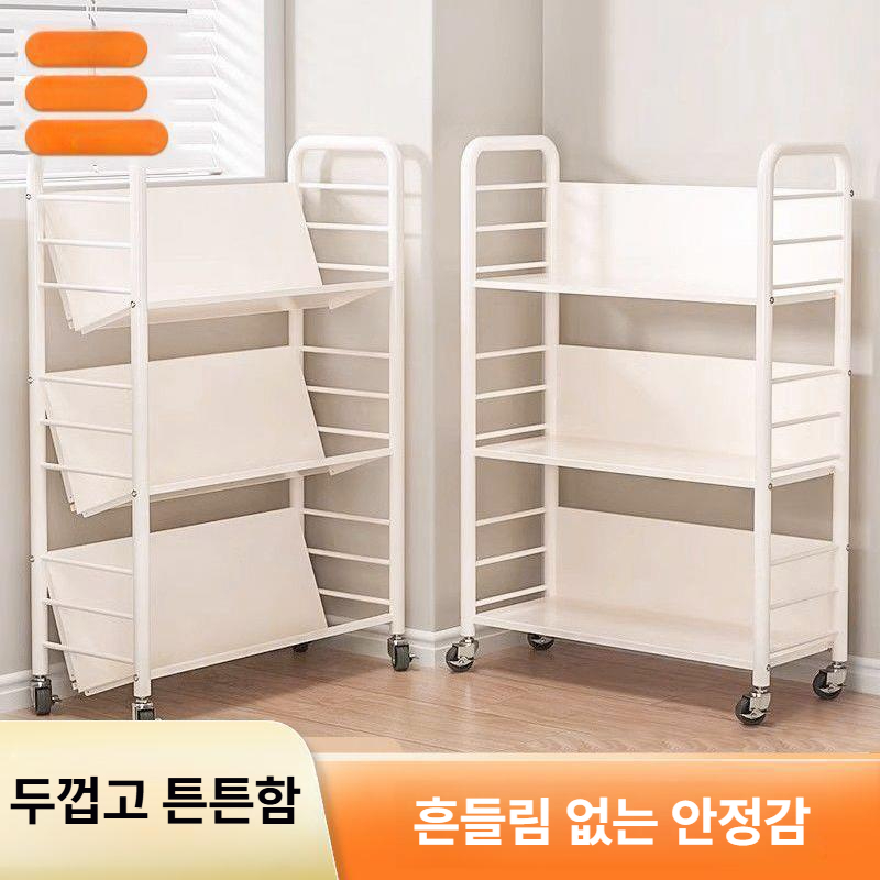이동식 책꽂이 정리함 트롤리 보관 다기능 카트 학생용 도서관 다층 스탠딩 바퀴달린 - 상세 이미지 4