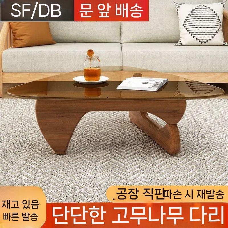 강화유리 탁자 인테리어 이사무노구치 좌식테이블 원목좌탁 찻상 거실테이블 티테이블 낮은 커피 83x57x40cm 그+연호두 - 상세 이미지 2
