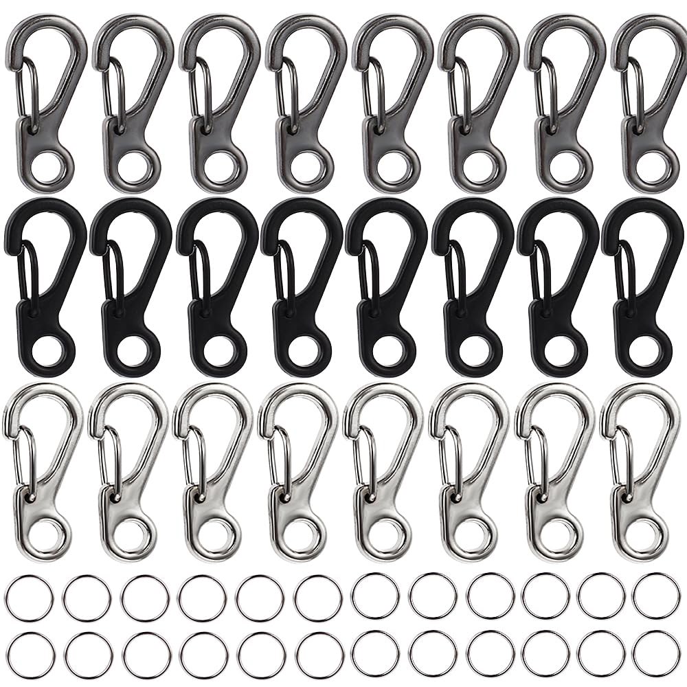 울리가이 48PCS 작은 카라비너 클립 미니 파라코드 걸이 금속 후크 EDC 열쇠고리 버클 스프링 스냅 카메라 스트랩, 손전등, 백팩용 - 상품 이미지