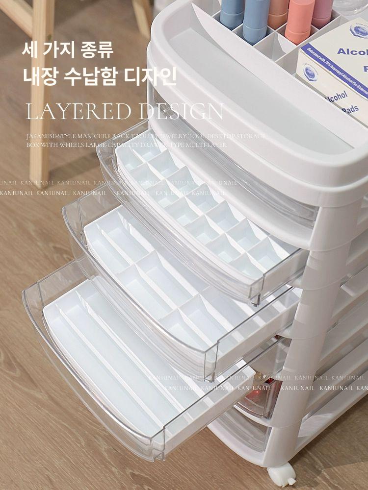 이동식 트롤리 네일샵 카트 서랍형 파츠 네일아트용품 캐비닛 수납장 미용실 도르래 - 상세 이미지 5
