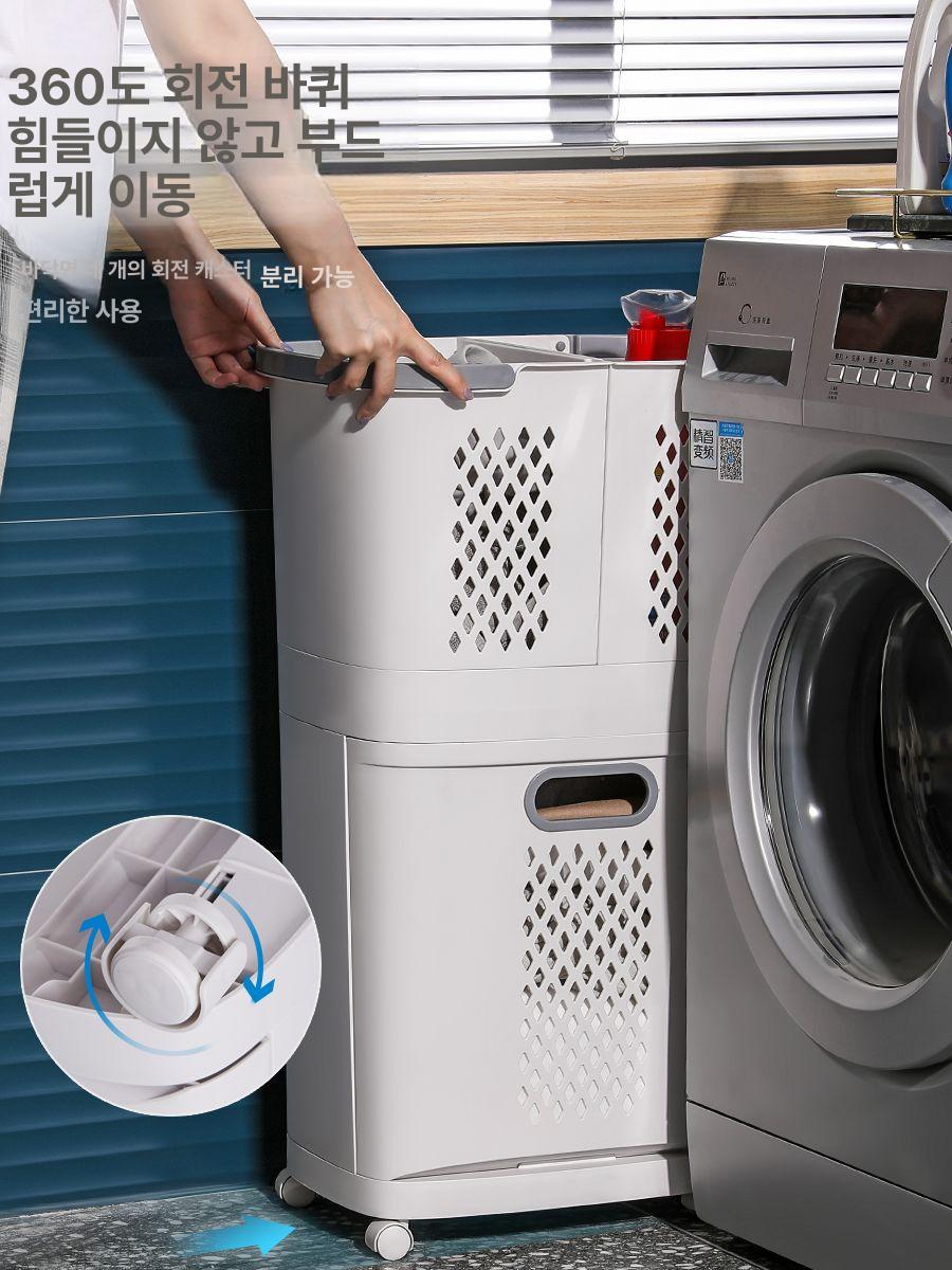 기숙사 이동식 빨래바구니 세탁바구니 카트 수거 런드리백 햄퍼 욕실 바스켓 손잡이 - 상세 이미지 4