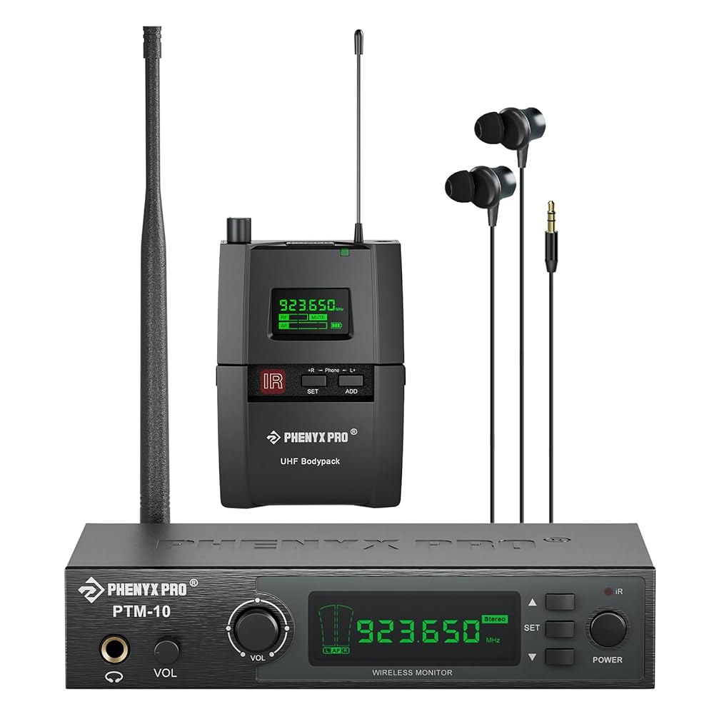 페닉스 프로 UHF 스테레오 무선 이어 모니터 시스템, IEM, 900MHz 대역 선택 가능 주파수, 랙 마운트 가능, 160피트. 작동, 무대, 스튜디오, 전시, 강연, 연설(P - 상품 이미지