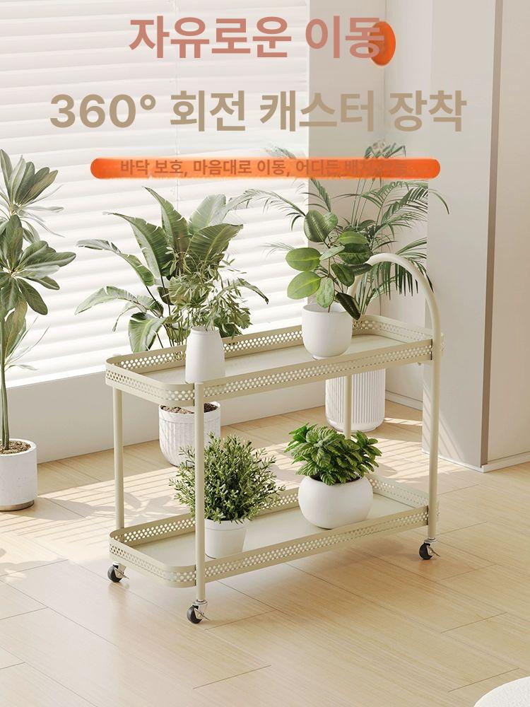 이동식 화분받침대 베란다 진열대 실내 인테리어 거실 바퀴달린 발코니 계단식 선반 - 상세 이미지 4