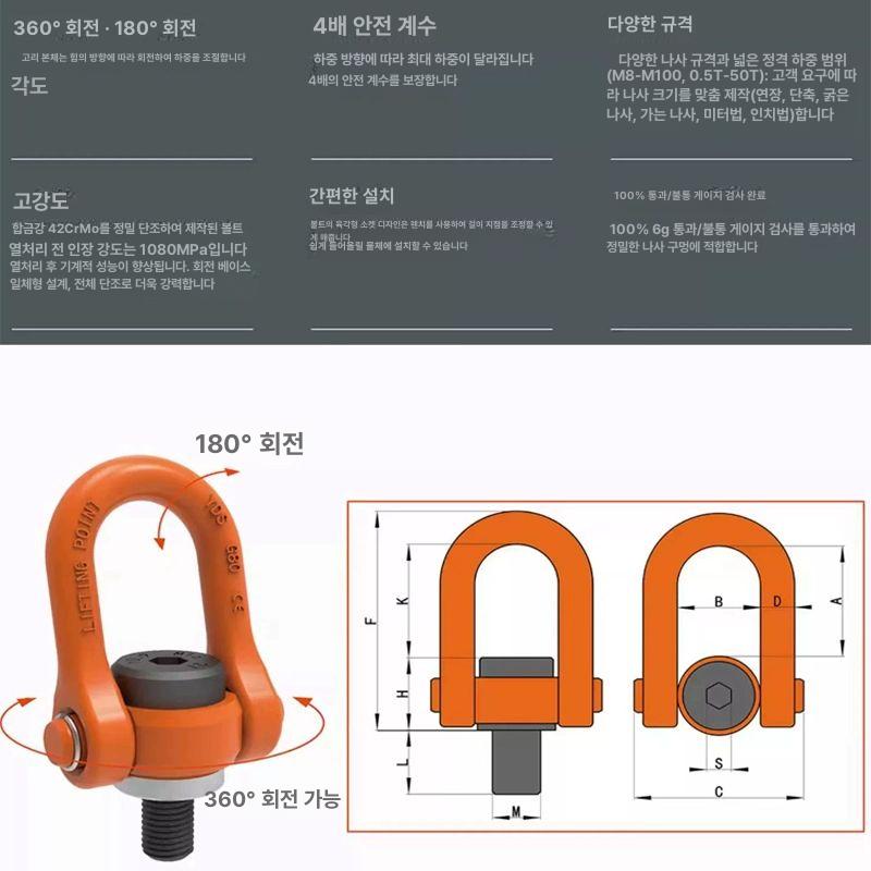 리프팅 호이스트링 회전 스텐 나사 등급 풀리 스위블 범용 아이볼트 체인 유압 와이어 - 상세 이미지 3