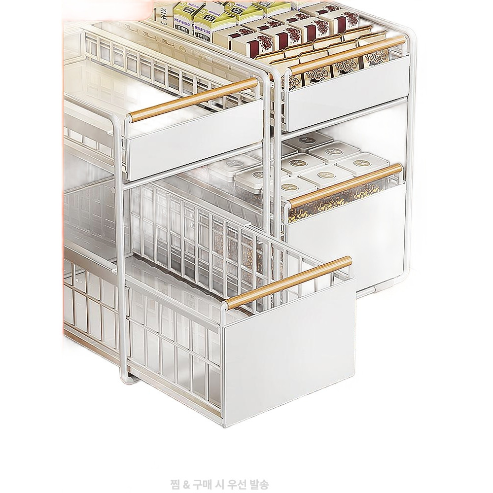 슬라이딩 정리대 싱크대 클래식 철제 하부장 주방 수납 씽크대 선반블랙 접시 그릇 - 상품 이미지