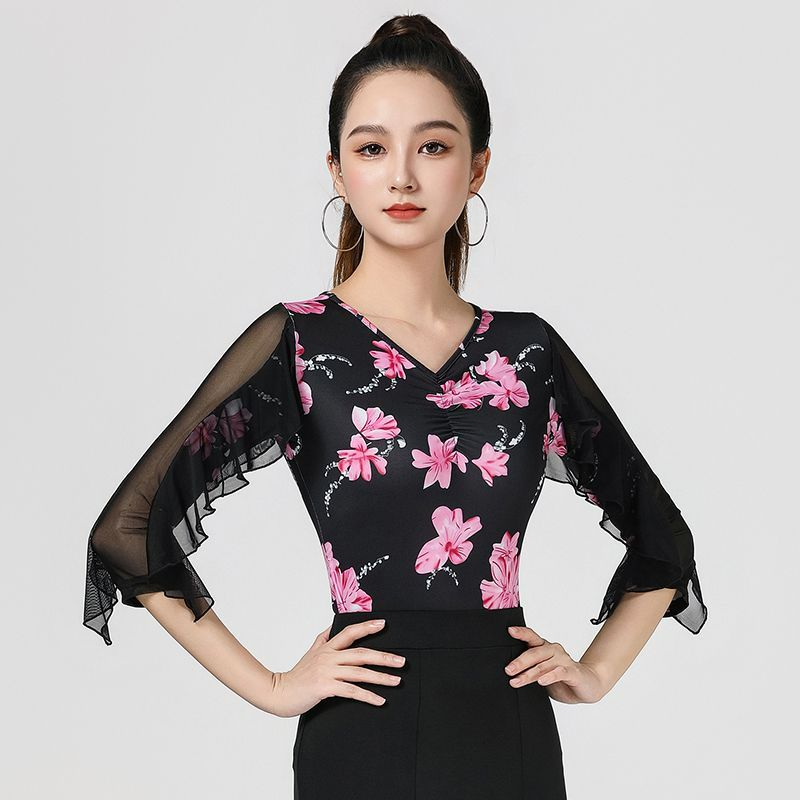 라인댄스 댄스복 루즈핏 민소매 여자 반팔티셔츠 레이어드 방송 사교 여성 여름 이너 나시 꽃 M - 상세 이미지 2