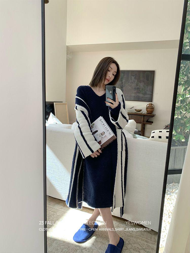 극세사 수건 목욕가운 여성용 샤워가운 부드러운 벨벳 레터링 비치타올 포켓 와플 - 상세 이미지 5