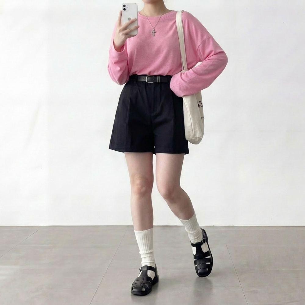 키작녀 여름 4부 슬랙스 밴딩 반바지 정장 팬츠 A라인 이미지 6