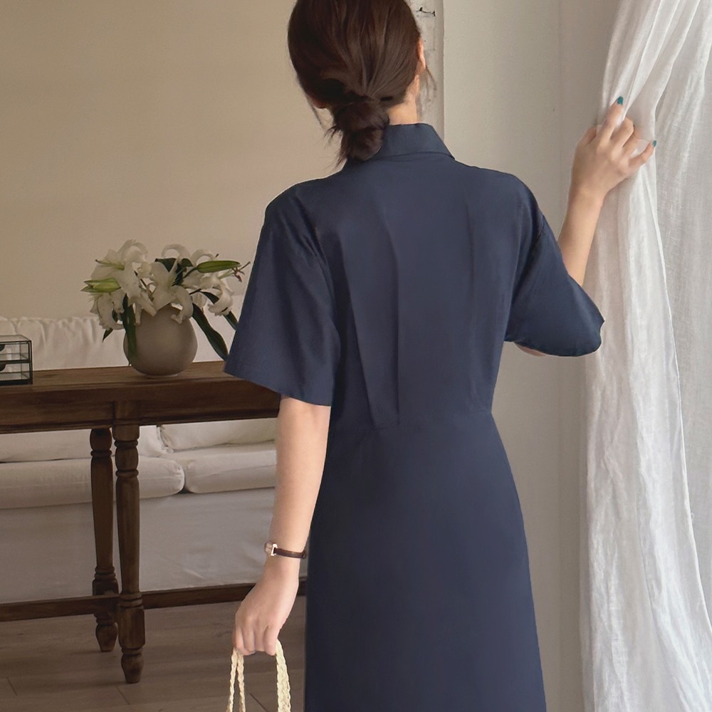 여름 베이직 핀턱 A라인 셔츠 롱 원피스 이미지 7