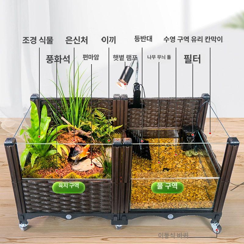 이동식 사육장 파충류 오픈형 테라리움 배수 수족관 키우기 케이지 전시용 애완용 - 상세 이미지 3