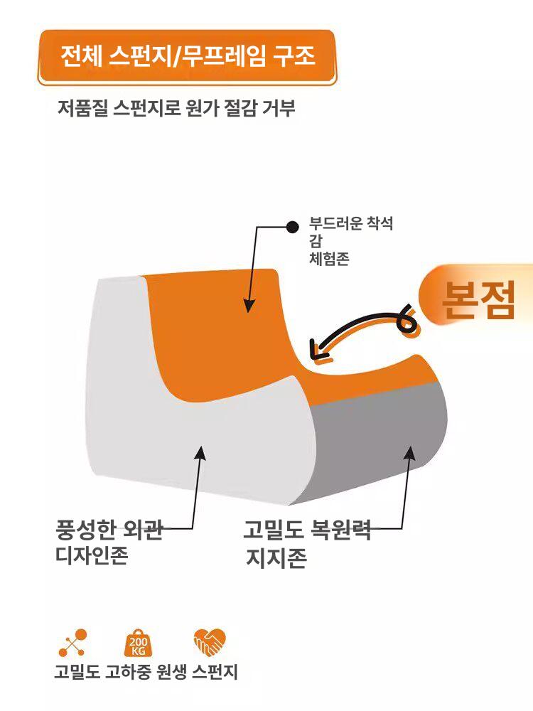 1인용 빈백소파 패브릭 푹신한 대형빈백 콩주머니 빈백쇼파 모찌 쇼파의자 코쿤 - 상세 이미지 4