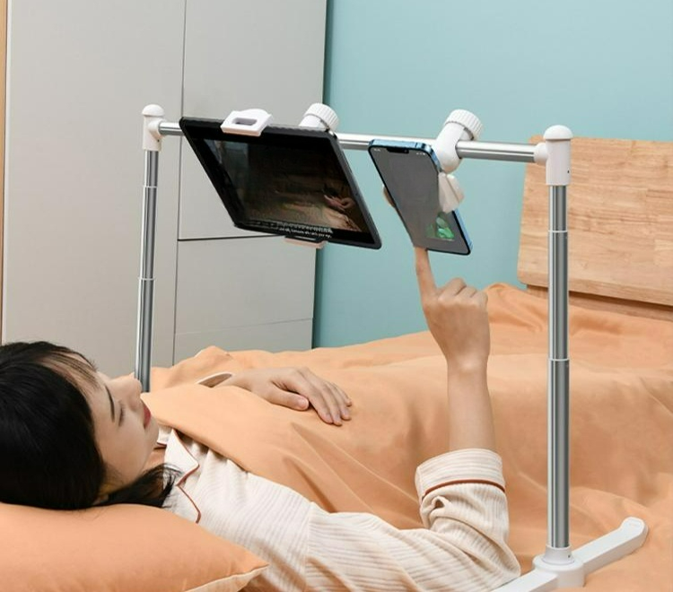 누워서 침대용 침대핸드폰거치대 조절 휴대폰거치대 집게형 받침대 자바라거치대 - 상품 이미지