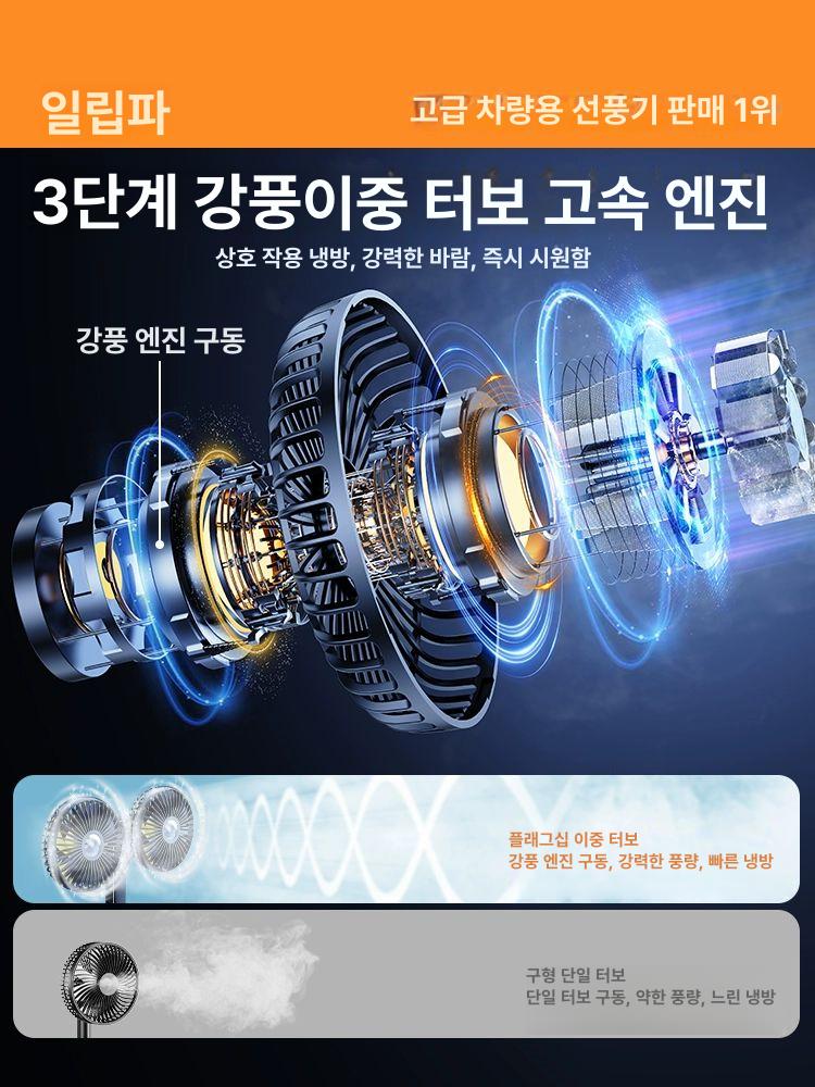 뒷좌석선풍기 듀얼 헤드레스트 레드 무선 침대 차량 차박 거치대 트윈 충전 이미지 6