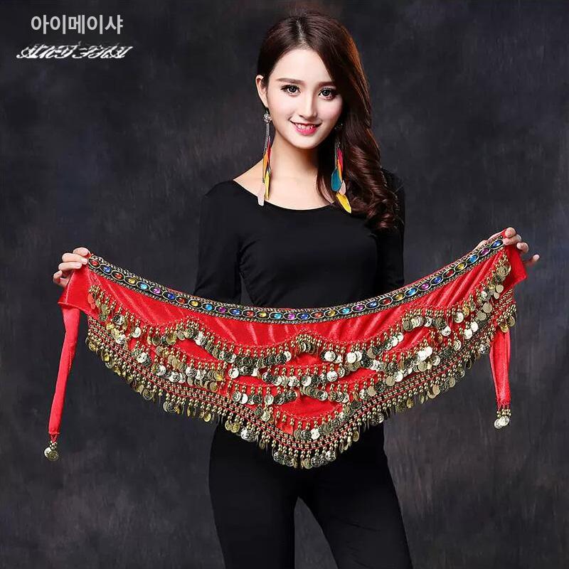 댄스복 힙스카프 치마 스팽글 라틴 여성용 연습 밸리 허리벨트 장식 쉬폰 - 상세 이미지 3