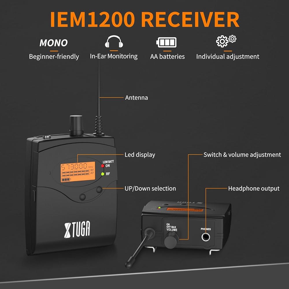 음악가/가수용 XTUGA IEM1200 무선 이어 모니터, 8개의 바디팩, 조절 가능한 2x40 주파수, 300피트 범위, 밴드/스튜디오/처치용 랙 마운트 키트용 모니터 - 상세 이미지 2