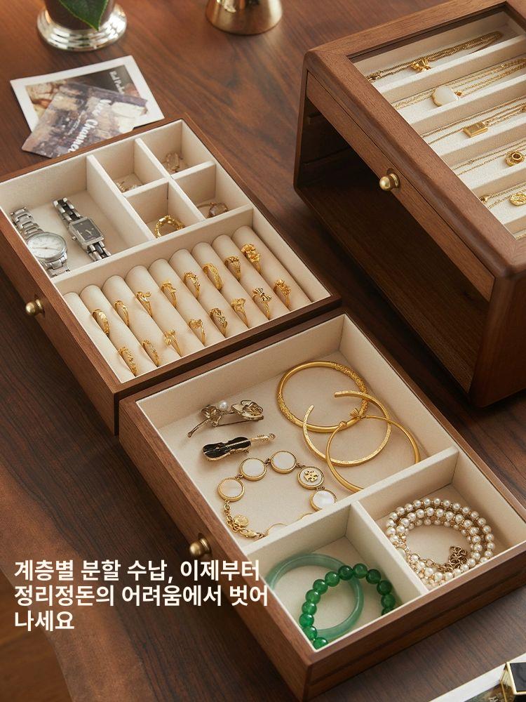 원목 보관함 쥬얼리 귀걸이 팔찌 수납함 빈티지 서랍 자개보석함 엔틱 반지함 - 상세 이미지 3