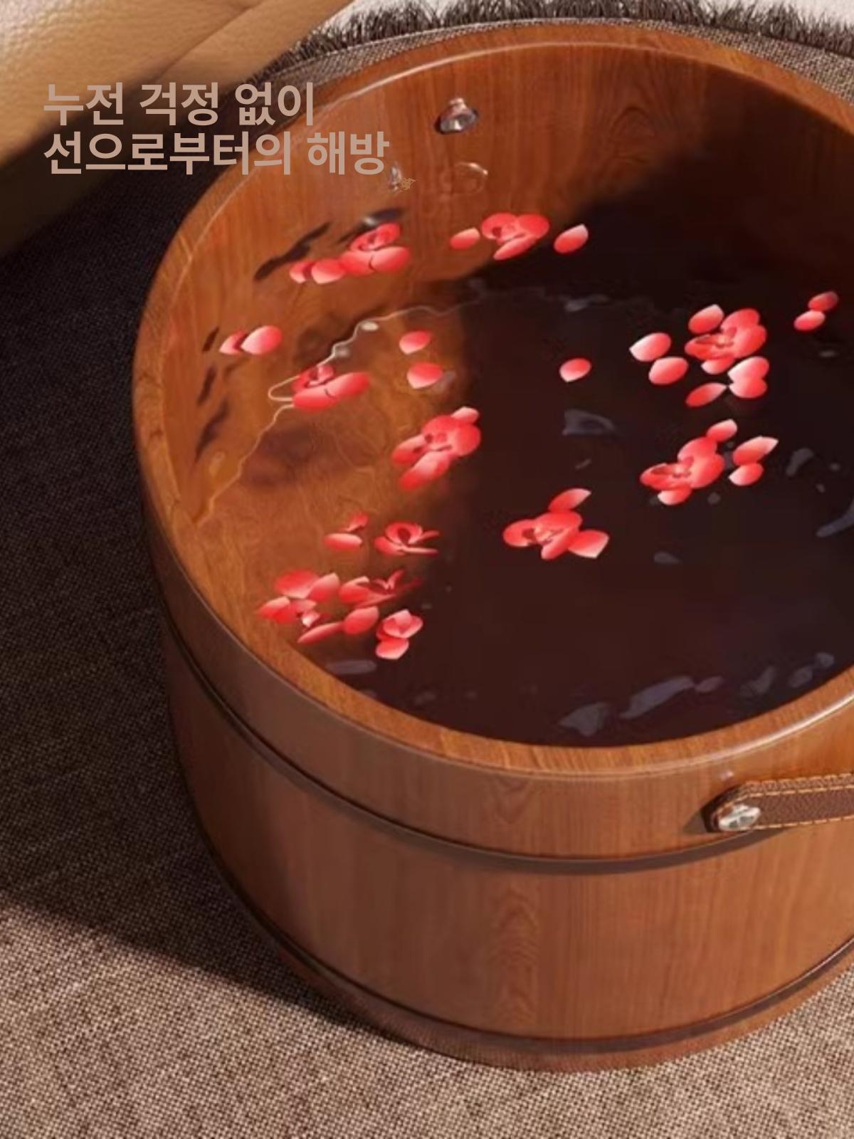 발세척 대야 편백나무 발관리 힐링 족욕기 히노끼 족욕통 지압 스파 발족욕 보온 - 상세 이미지 5