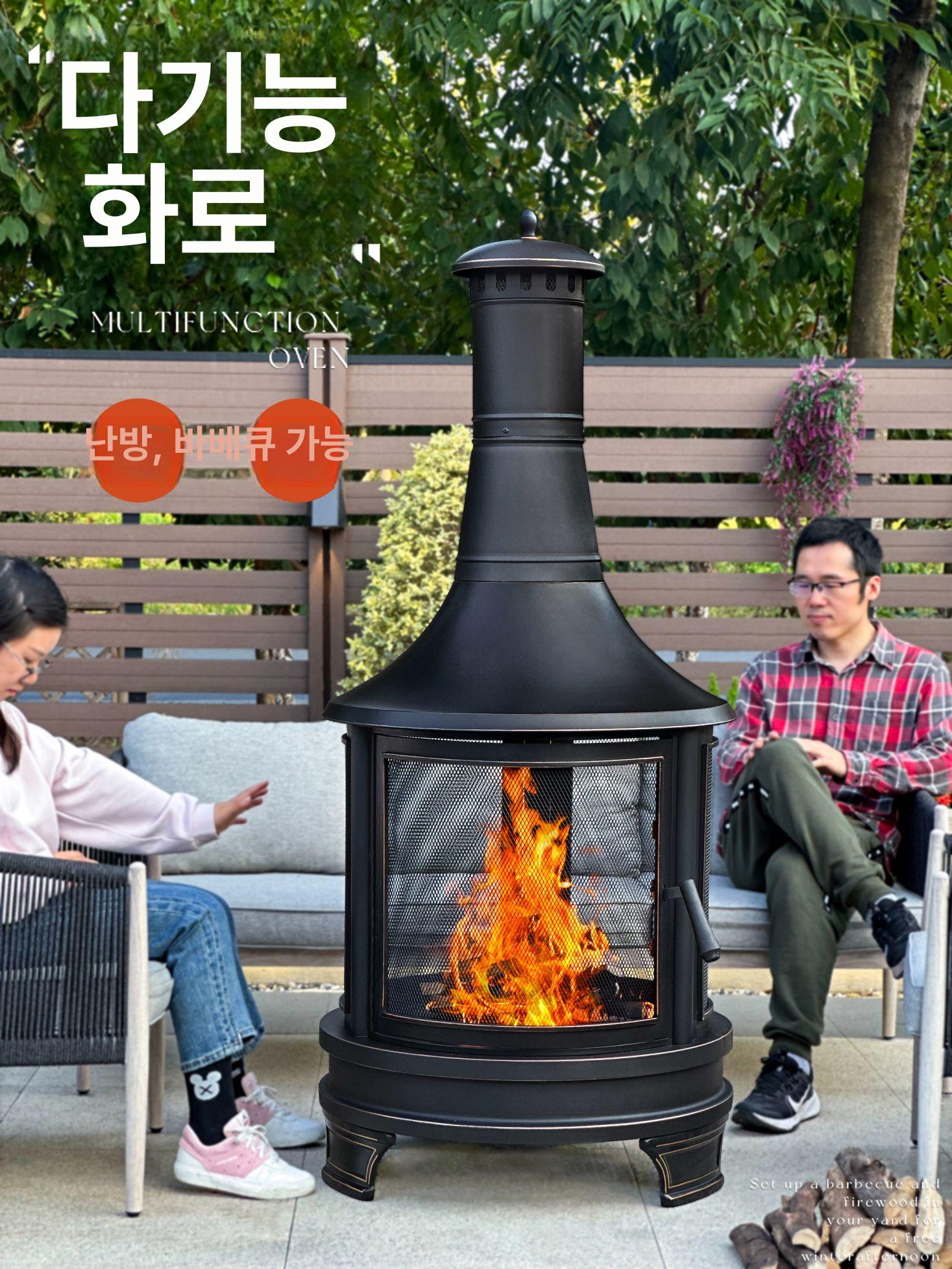 야외 대형 주물화목난로 가정용 연통 무쇠 주물난로 화덕 나무 스토브 숯 캠핑용 카페 - 상세 이미지 2