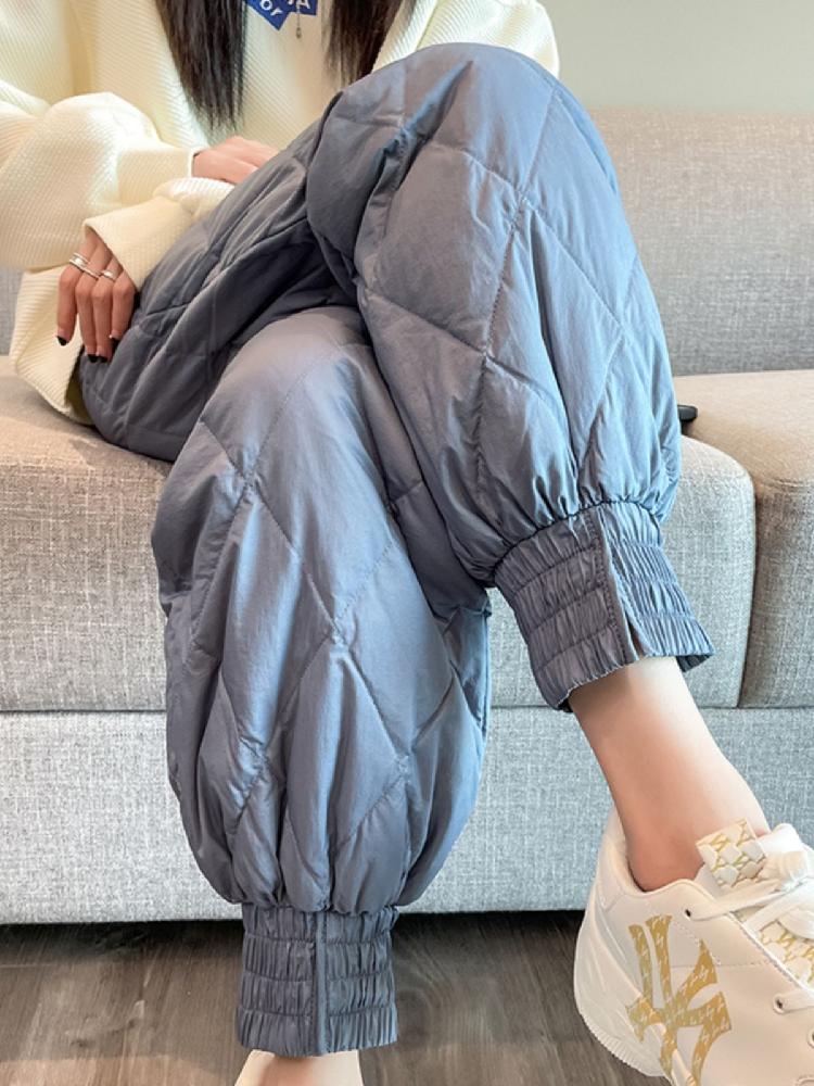 여성패딩바지 스판 발목밴딩 팬츠 방한바지 일자 여자 빅사이즈 통바지 밴딩팬츠 조거팬츠 여름 쌀 흰색 M - 상세 이미지 5