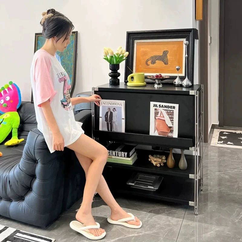 수납장 턴테이블장 미드센츄리 거실 모듈형 협탁 보관함 장식장 선반 레코드 진열장 - 상세 이미지 5