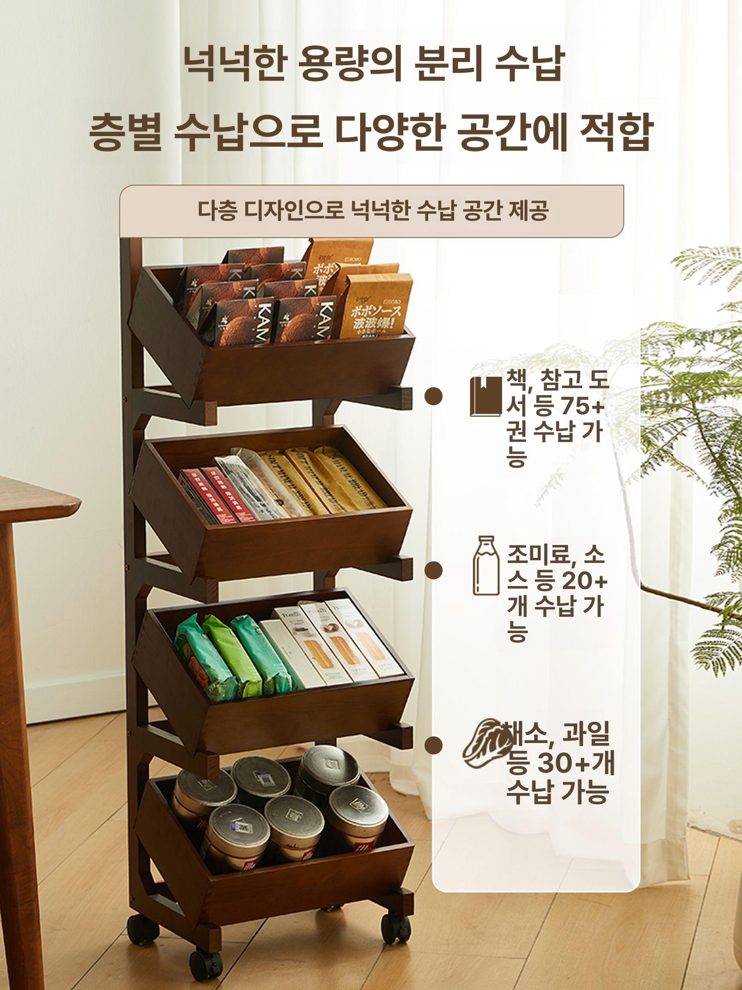 컬러 원목트롤리 식당 왜건 원목서빙카트 우드트롤리 심플 사이드 주방카트 - 상세 이미지 4